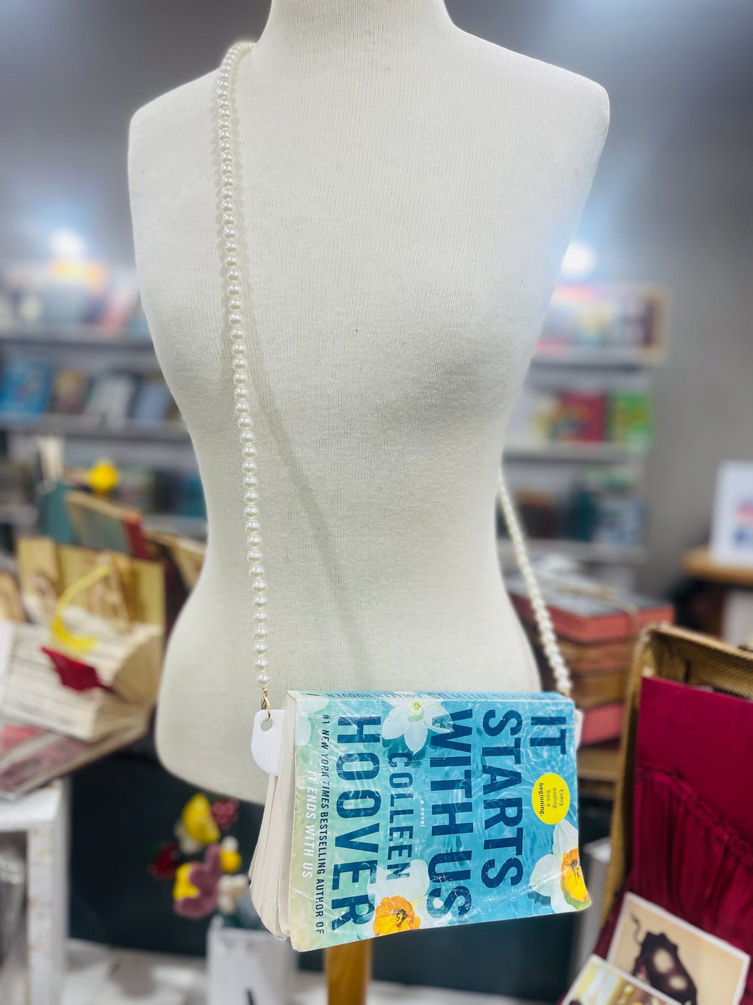 White Book Carrier Pearl Strap